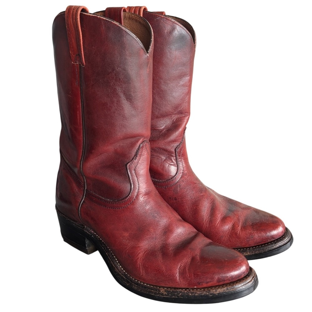 Vintage Boulet Size 9 Red Leather Cowboy Western Pull On Boots